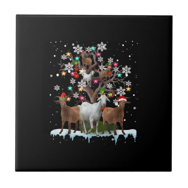 Christmas Goat On Tree Santa Goat Lover's Tile (Front)