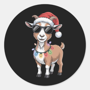Christmas Goat Santa Hat Sunglasses Lights Farm Classic Round Sticker