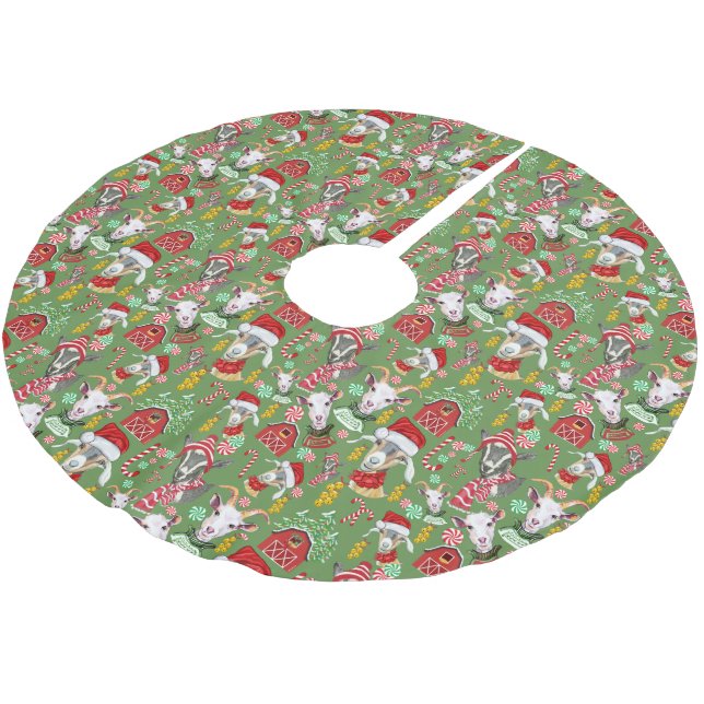 Christmas GOATS Candy and Jingle Bells Brushed Polyester Tree Skirt (Angled)