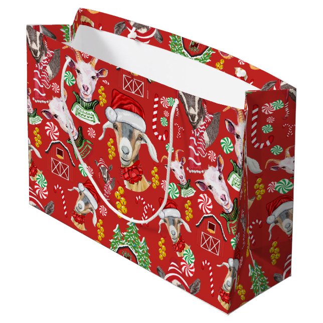 Christmas GOATS Candy and Jingle Bells GetYerGoat™ Large Gift Bag (Back Angled)