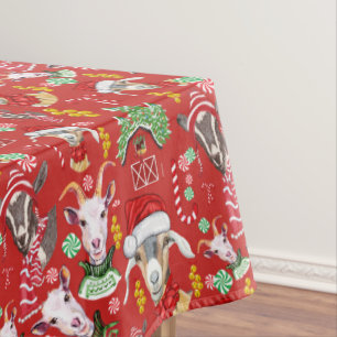 Christmas GOATS Candy and Jingle Bells GetYerGoat™ Tablecloth