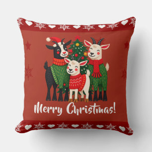 Christmas Goats Merry Christmas Throw Pillow