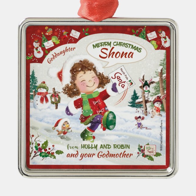 Christmas, Goddaughter, Santa's Letter, Metal Ornament (Front)
