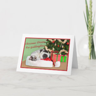 Christmas, Goddaughter, Sleeping Cat, Santa Hat Holiday Card