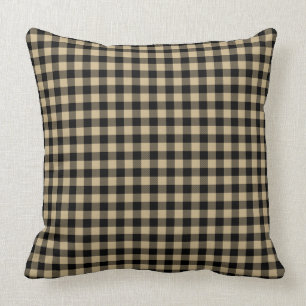 Christmas Gold and Black Buffalo Check Plaid Throw Pillow