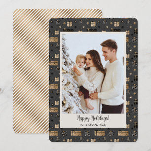 Christmas Gold and Black Family Photo Holiday Card