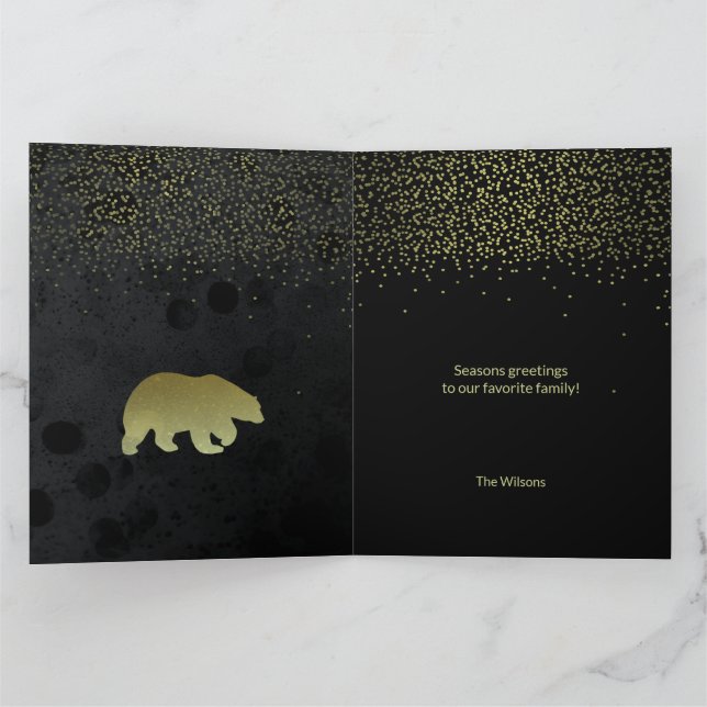 Christmas Gold And Black Night Sky And Golden Bear Card (Inside)