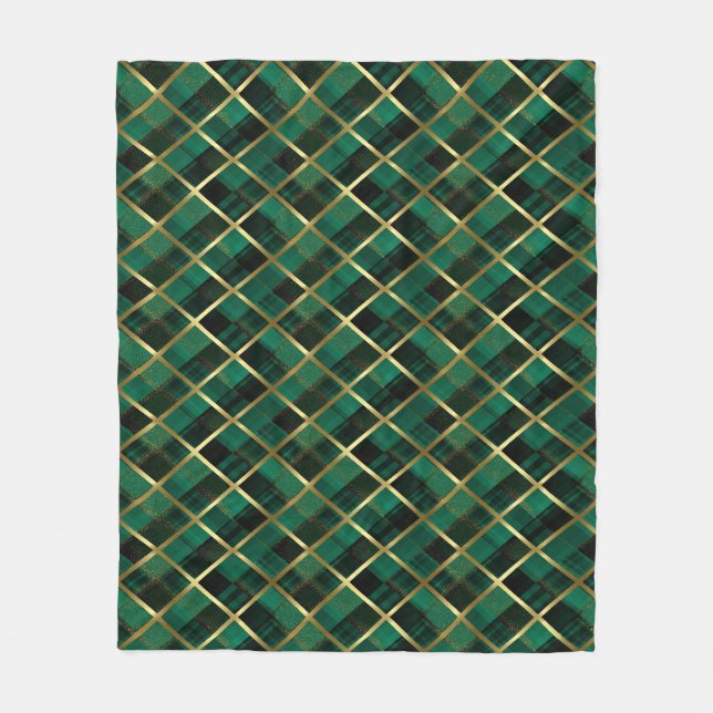 Christmas Gold And Green Plaid Pattern  Fleece Blanket (Front)