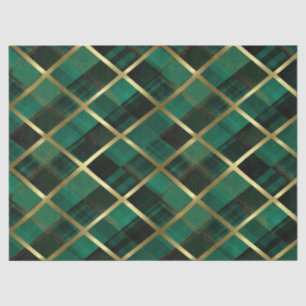 Christmas Gold And Green Plaid Pattern Tissue Paper