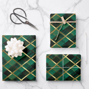 Christmas Gold And Green Plaid Pattern  Wrapping Paper Sheet
