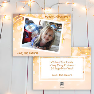 Christmas Gold and White Bokeh Photo Holiday Card
