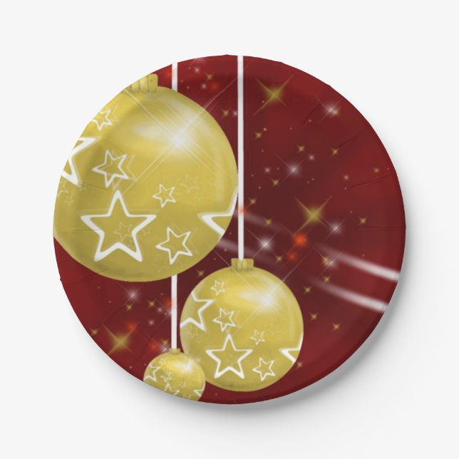 Christmas Gold Balls Paper Plate (Front)