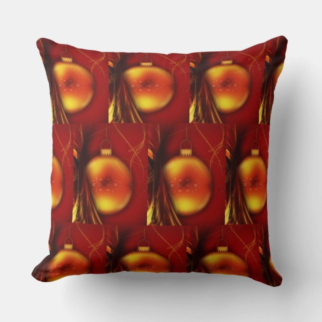 Christmas Gold Bauble Red Pattern Background Throw Pillow (Front)