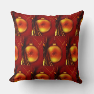 Christmas Gold Bauble Red Pattern Background, ZSSG Throw Pillow