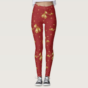 Christmas Gold bells on red pattern Leggings