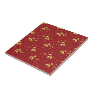 Christmas Gold bells on red pattern Tile