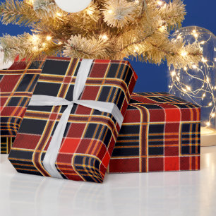 Christmas Gold/Black/Red Plaid Wrapping Paper