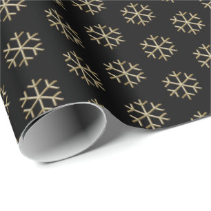Christmas gold black snowflakes pattern elegant wrapping paper
