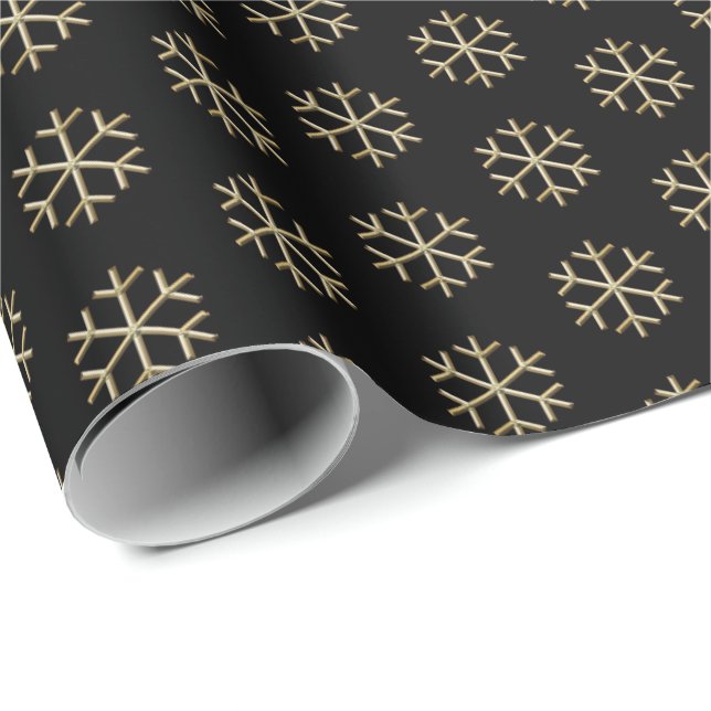 Christmas gold black snowflakes pattern elegant  wrapping paper (Roll Corner)