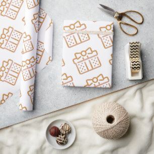 Christmas Gold Bow Gift Pattern White Wrapping Paper