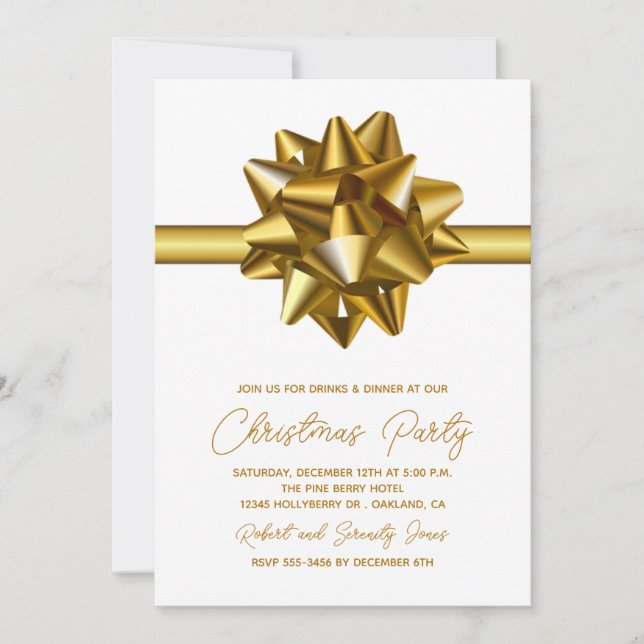 Christmas Gold Bow Party Invitation (Front)