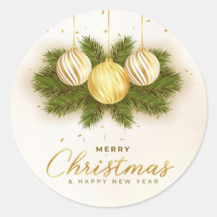Christmas Gold Bulbs and Pine Needles Napkins Classic Round Sticker