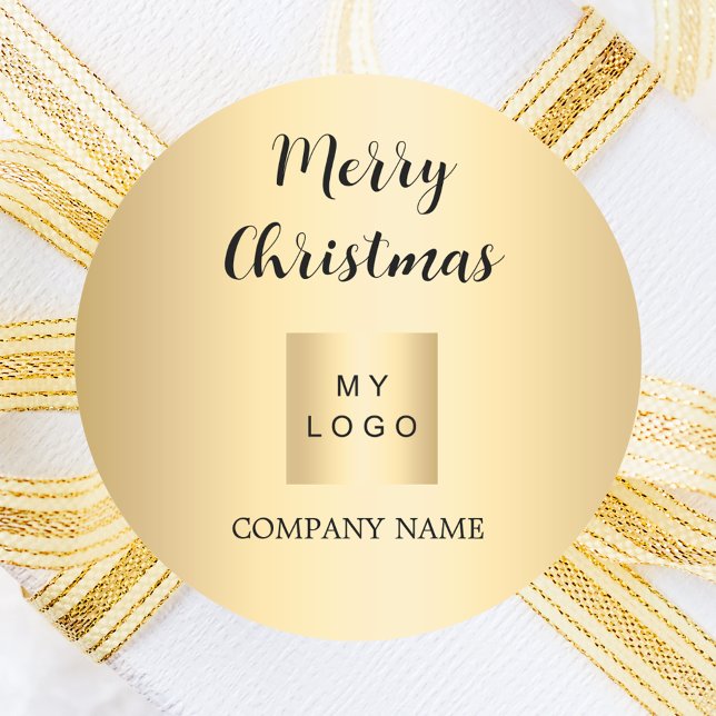 Christmas gold business logo classic round sticker (Creator Uploaded)