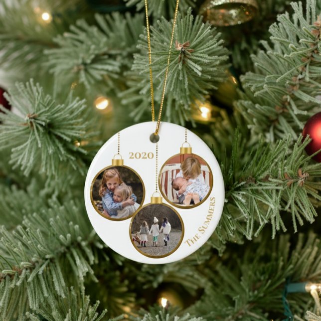 Christmas Gold Custom Photo Family Template Ceramic Ornament (Creator Uploaded)