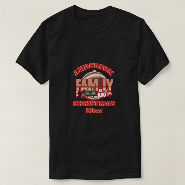 Christmas gold decorated family name editable T-Shirt (Design Front)