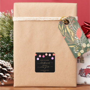 Christmas Gold Festive Colourful Hanging Ornament Square Sticker