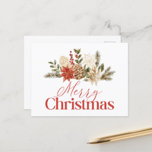 Christmas Gold Floral Poinsettia Merry Christmas Holiday Postcard