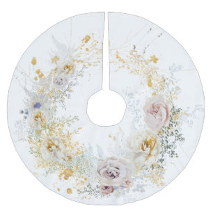 Christmas Gold Floral Wreath Brushed Polyester Tree Skirt