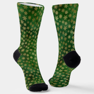 Christmas gold foil green cute snowflakes elegant  socks