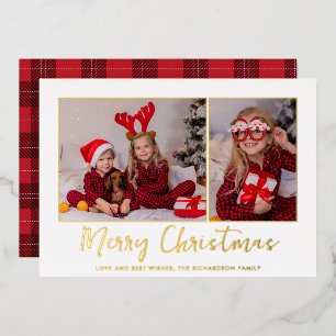 Christmas Gold Foil Plaid Photo Foil Holiday Card