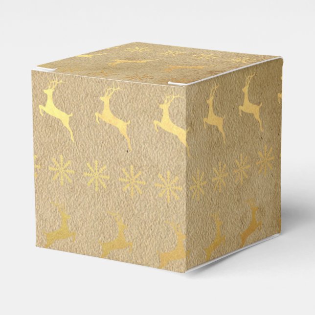 Christmas Gold Foil Reindeer and Snowflake Favor Box (Front Side)