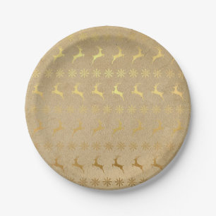 Christmas Gold Foil Reindeer and Snowflake Paper Plate