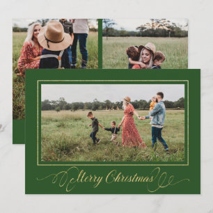 Christmas Gold Frame Photo Holiday Card Green
