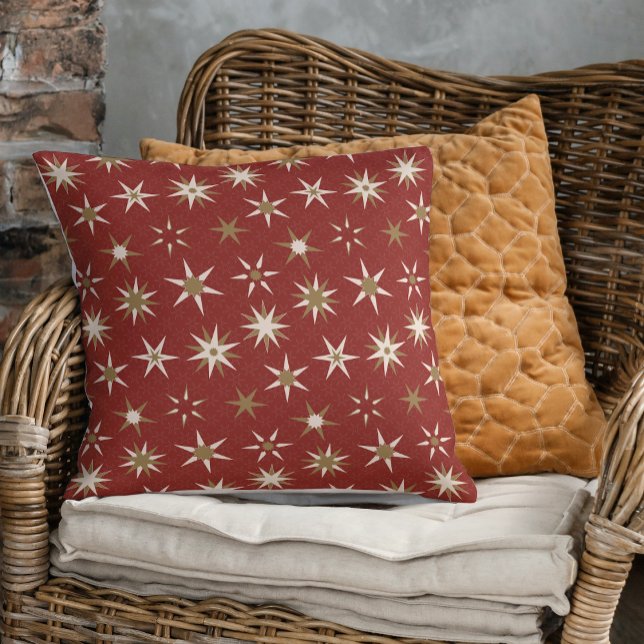  Christmas Gold Geo Stars - on red pattern. Throw Pillow (Creator Uploaded)