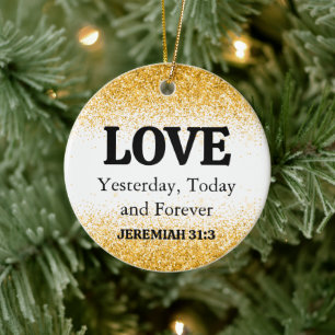  Christmas Gold Glitter Bible Verse Love  Ceramic Ornament