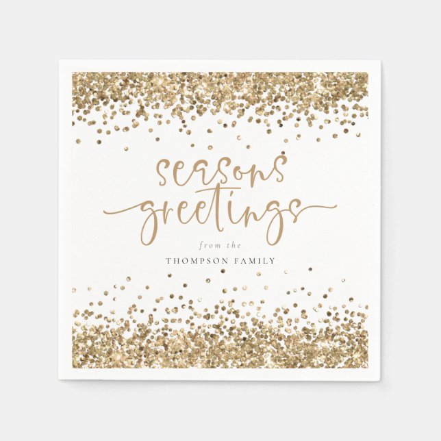 Christmas Gold Glitter Name Seasons Greetings Napkin