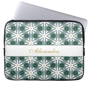 Christmas Gold Green Pattern Personalized Laptop Sleeve
