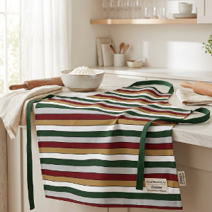 Christmas Gold Green Red Silver And White Stripes Apron