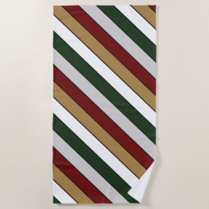 Christmas Gold Green Red Silver And White Stripes Beach Towel