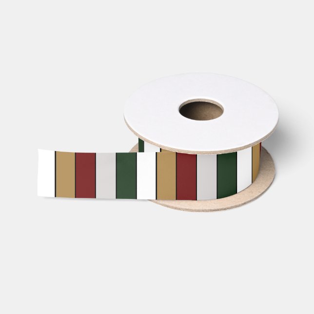 Christmas Gold Green Red Silver And White Stripes  Satin Ribbon (Spool)
