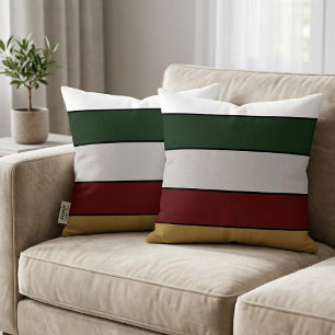 Christmas Gold Green Red Silver And White Stripes Throw Pillow