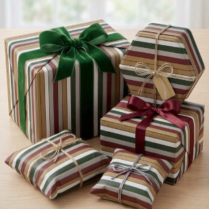 Christmas Gold Green Red Silver And White Stripes  Wrapping Paper