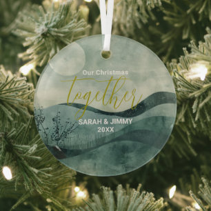 Christmas gold Mountain Adventure Outdoor Couple Glass Ornament