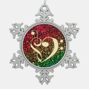 Christmas Gold Music Clef Heart Holiday Ornament