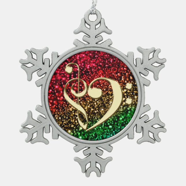 Christmas Gold Music Clef Heart Holiday Ornament (Front)