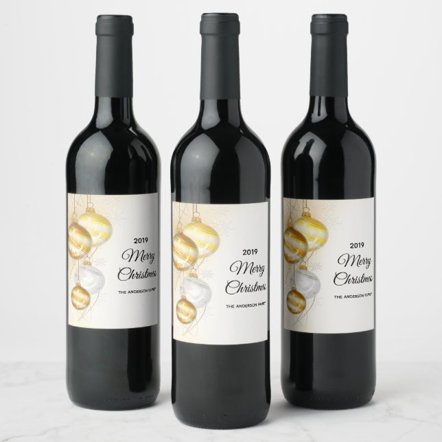 Christmas gold ornaments family name wine label (Bottles)